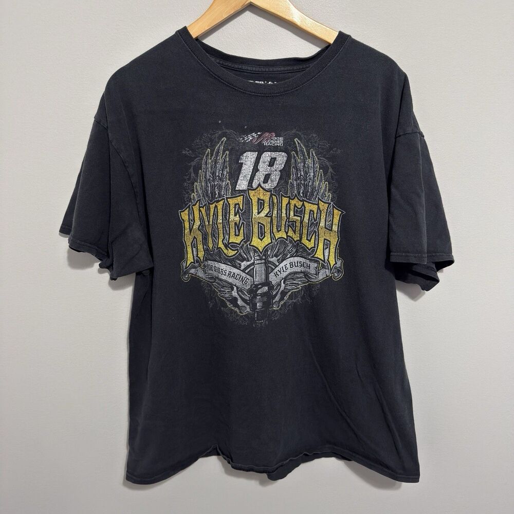 Vintage Y2K Kyle Busch JGR 18 Interstate Batteries 2XL XXL Black Shirt Gibbs